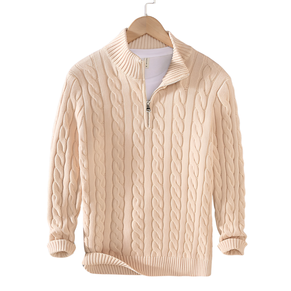 Anthony – Zopfmuster-Pullover mit Halb-Reißverschluss