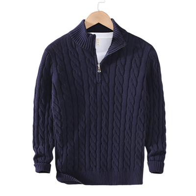 Anthony – Zopfmuster-Pullover mit Halb-Reißverschluss