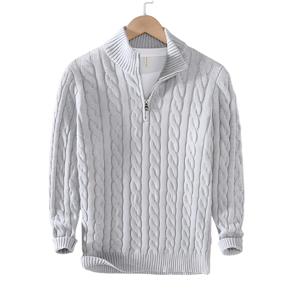 Anthony – Zopfmuster-Pullover mit Halb-Reißverschluss