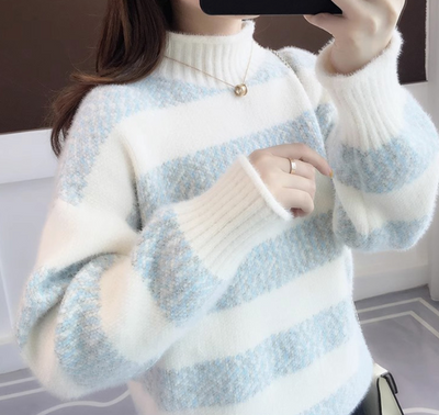 Nerissa | Weiß gestreifter Rollkragenpullover