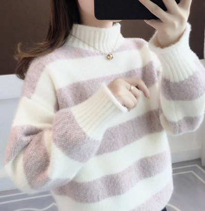 Nerissa | Weiß gestreifter Rollkragenpullover